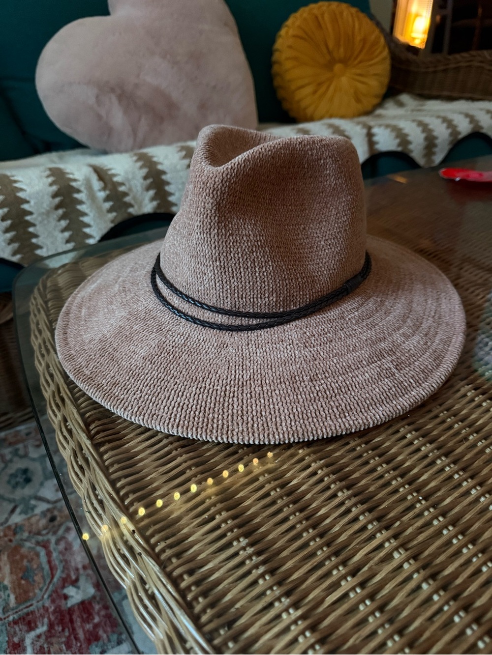 Women's Blush Straw Fedora with Braided Band